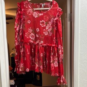ASOS Red Floral Blouse with Ruffle Details